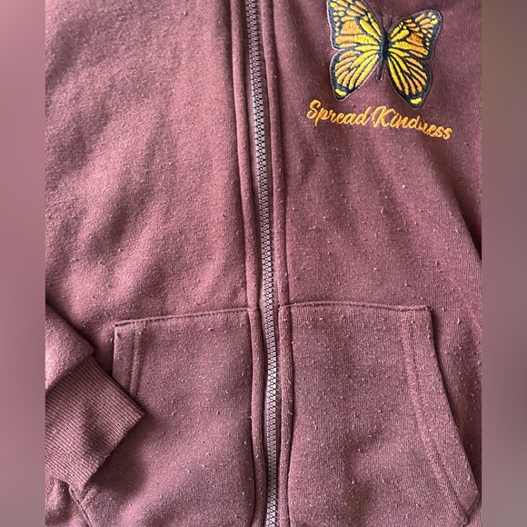 Girls Pink Brown Butterfly Spread Kindness Zip Up Hoodie 🦋 - Picture 3 of 4
